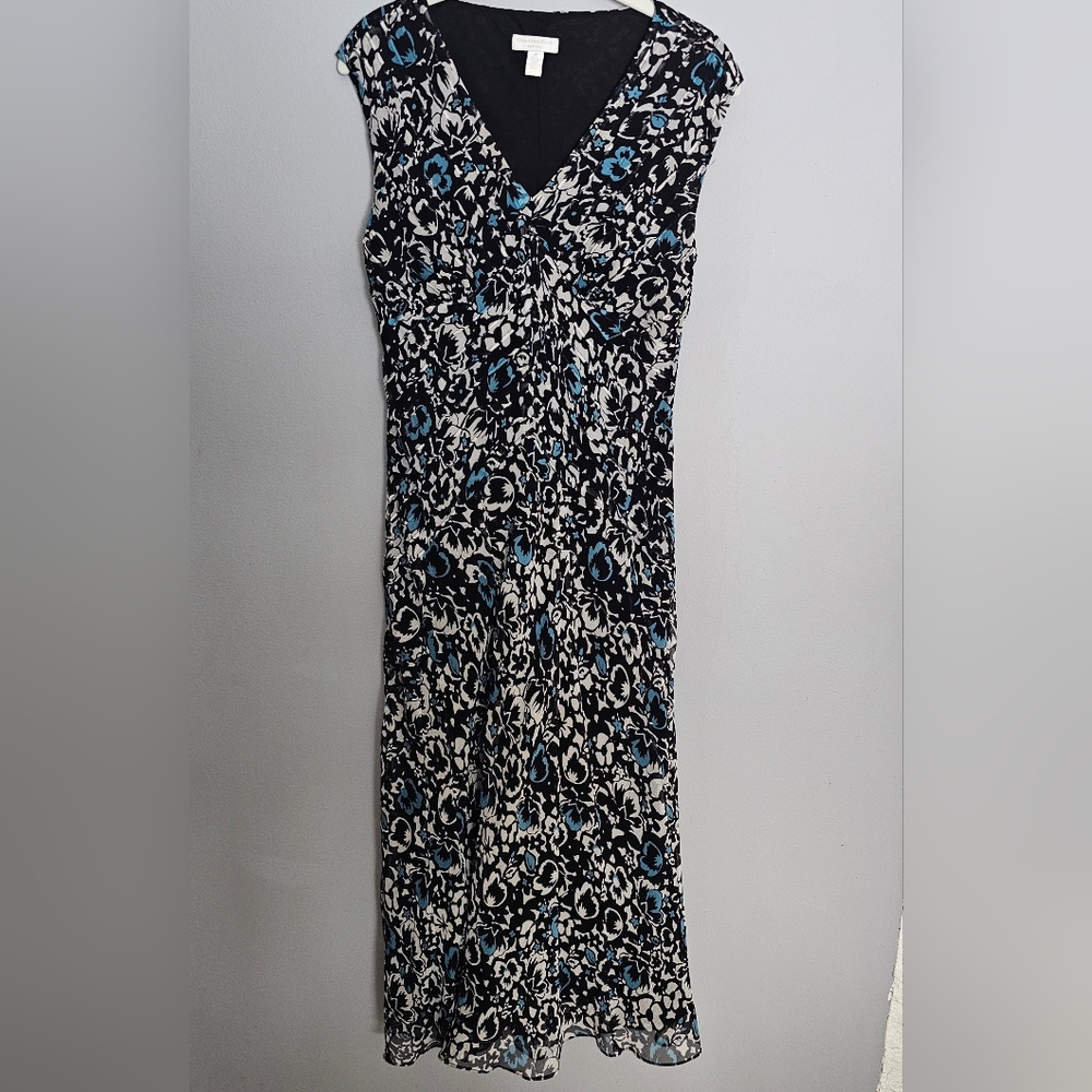 Vtg Silk Maxi Dress Women’s Size 8P Black Blue Floral Y2K Romantic Feminine Bias